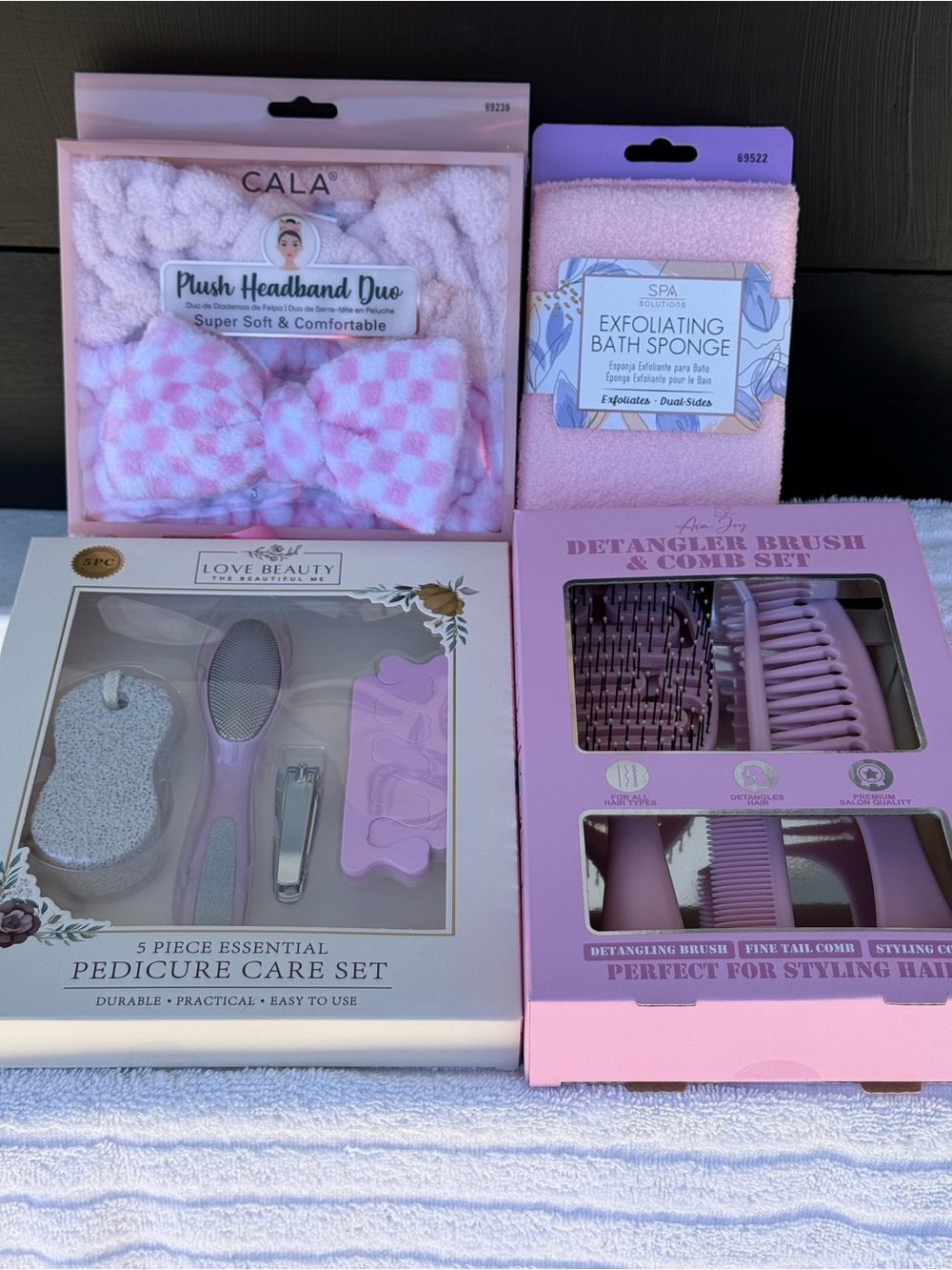 Women’s Self Care Bundle. Pink Plush Headband Duo - Soft Spa Accessories Set
